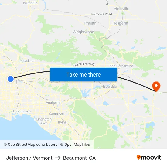 Jefferson / Vermont to Beaumont, CA map