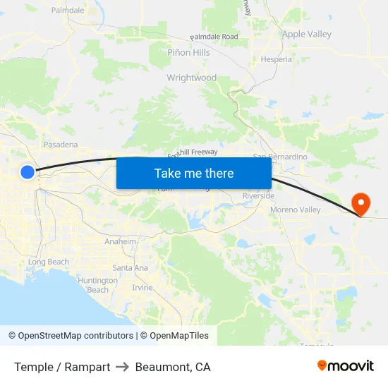 Temple / Rampart to Beaumont, CA map