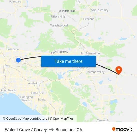 Walnut Grove / Garvey to Beaumont, CA map