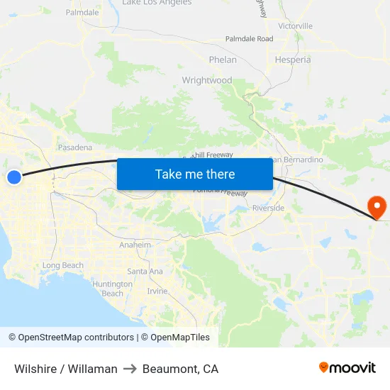 Wilshire / Willaman to Beaumont, CA map
