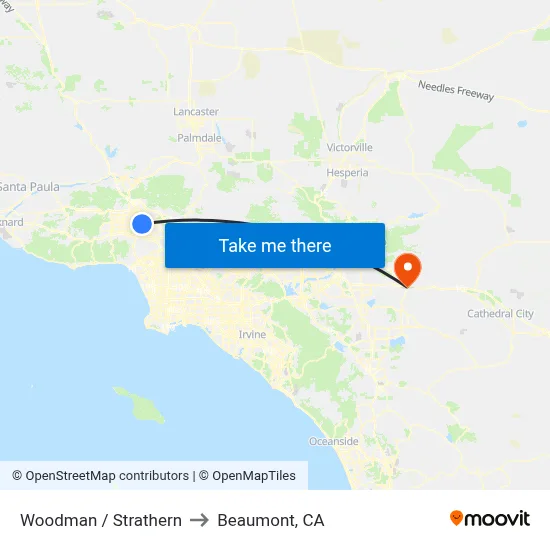 Woodman / Strathern to Beaumont, CA map