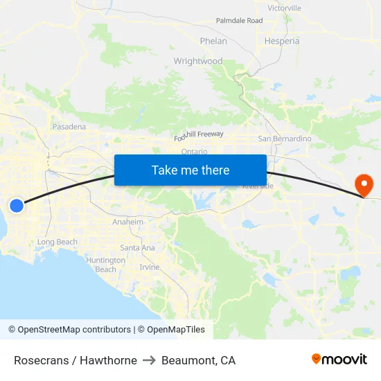 Rosecrans / Hawthorne to Beaumont, CA map