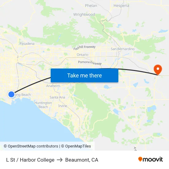 L St / Harbor College to Beaumont, CA map