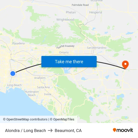 Alondra / Long Beach to Beaumont, CA map