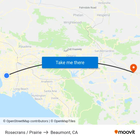 Rosecrans / Prairie to Beaumont, CA map