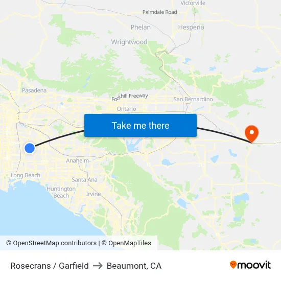 Rosecrans / Garfield to Beaumont, CA map