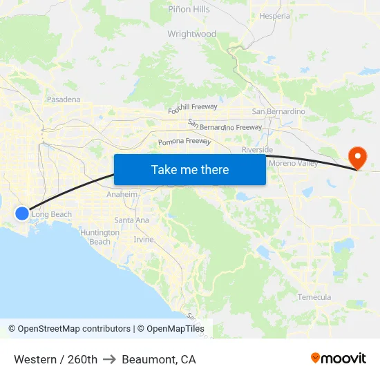 Western / 260th to Beaumont, CA map