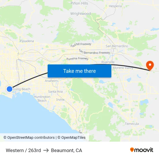 Western / 263rd to Beaumont, CA map
