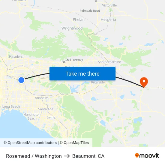 Rosemead / Washington to Beaumont, CA map