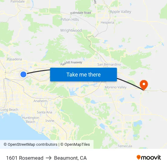 1601 Rosemead to Beaumont, CA map