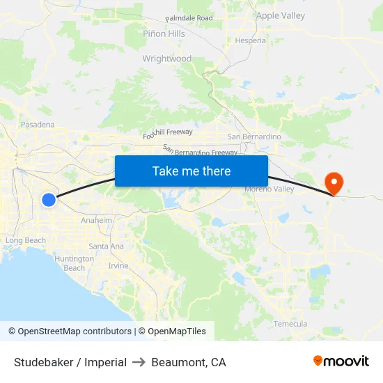 Studebaker / Imperial to Beaumont, CA map