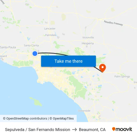 Sepulveda / San Fernando Mission to Beaumont, CA map