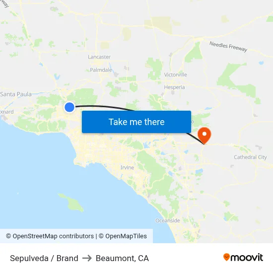 Sepulveda / Brand to Beaumont, CA map