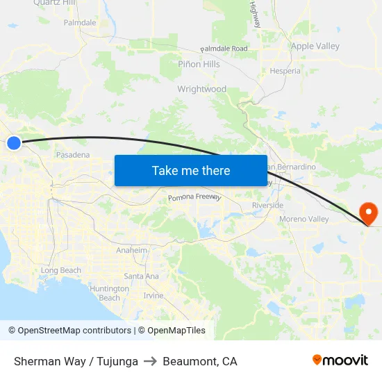 Sherman Way / Tujunga to Beaumont, CA map
