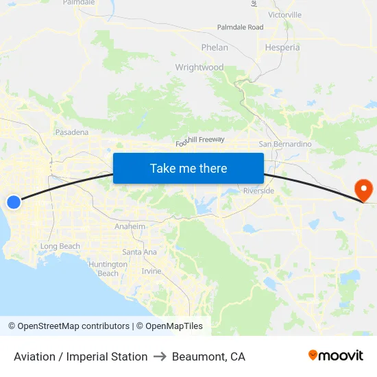Aviation / Imperial Station to Beaumont, CA map