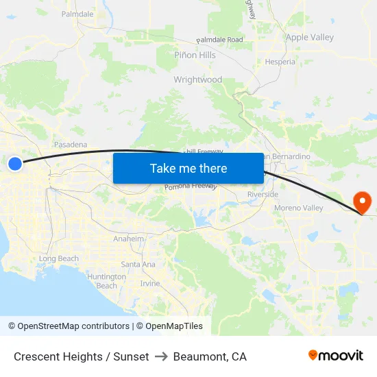 Crescent Heights / Sunset to Beaumont, CA map