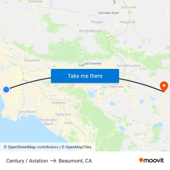 Century / Aviation to Beaumont, CA map