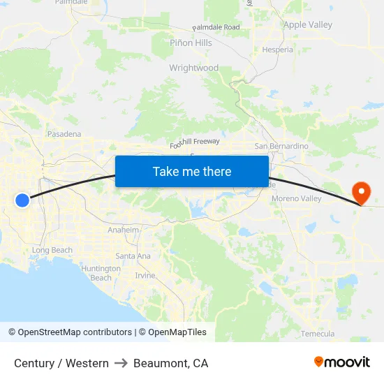 Century / Western to Beaumont, CA map