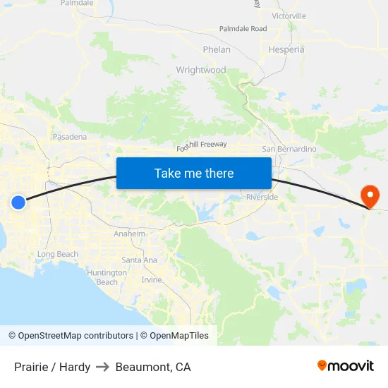 Prairie / Hardy to Beaumont, CA map