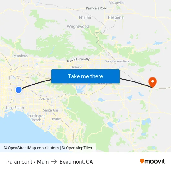 Paramount / Main to Beaumont, CA map
