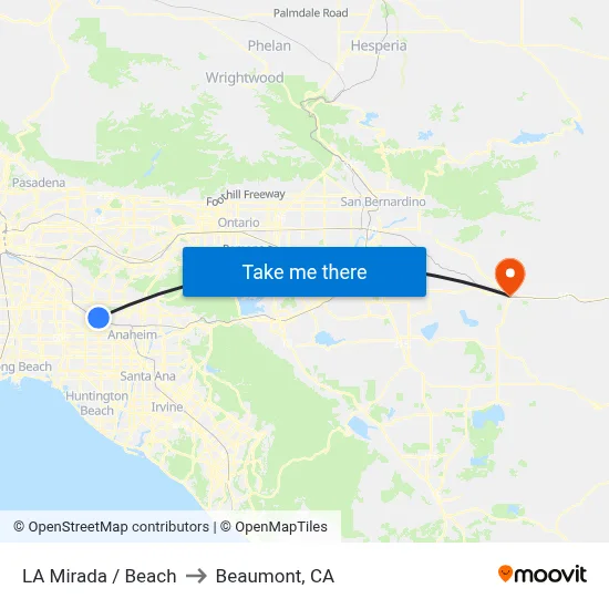 LA Mirada / Beach to Beaumont, CA map