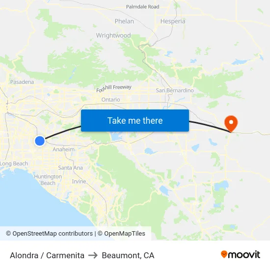 Alondra / Carmenita to Beaumont, CA map