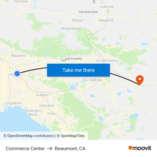 Commerce Center to Beaumont, CA map