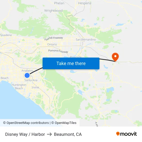 Disney Way / Harbor to Beaumont, CA map
