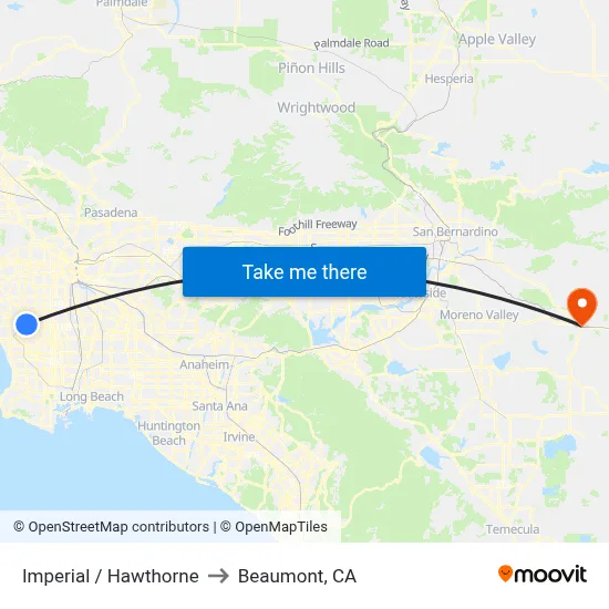 Imperial / Hawthorne to Beaumont, CA map