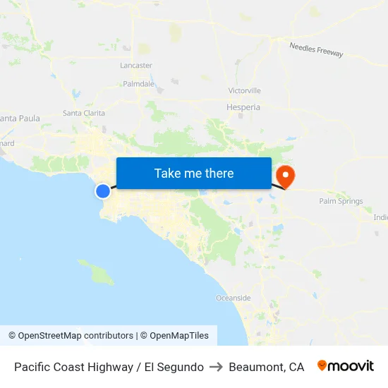 Pacific Coast Highway / El Segundo to Beaumont, CA map