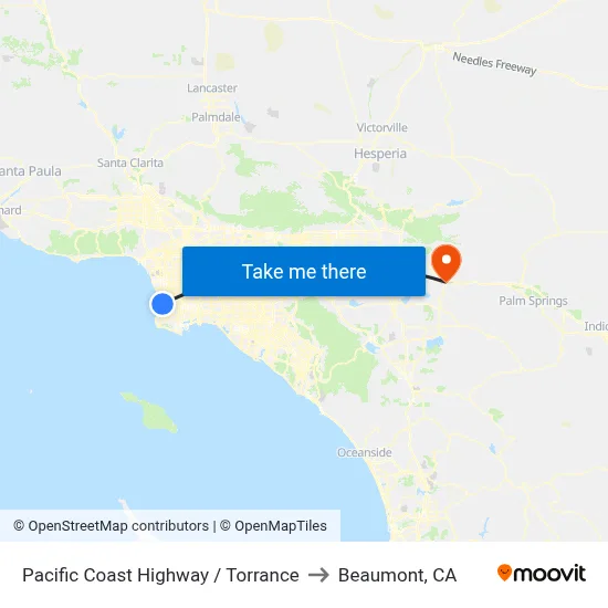 Pacific Coast Highway / Torrance to Beaumont, CA map