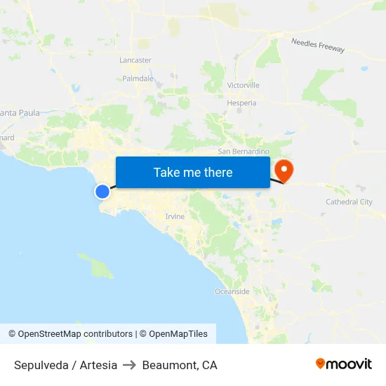 Sepulveda / Artesia to Beaumont, CA map