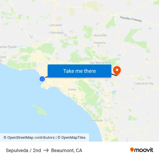 Sepulveda / 2nd to Beaumont, CA map