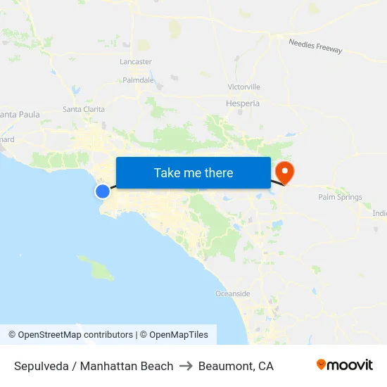 Sepulveda / Manhattan Beach to Beaumont, CA map