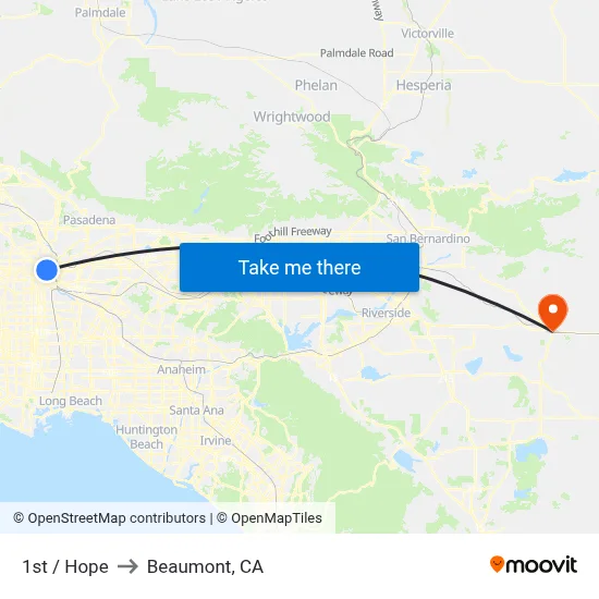1st / Hope to Beaumont, CA map
