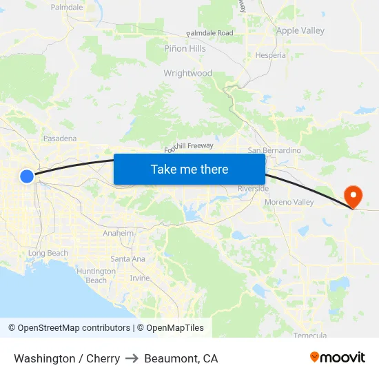 Washington / Cherry to Beaumont, CA map