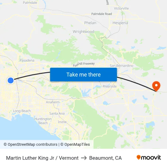 Martin Luther King Jr / Vermont to Beaumont, CA map