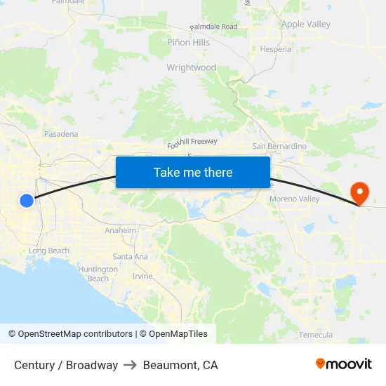 Century / Broadway to Beaumont, CA map