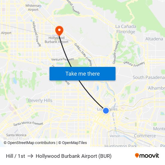 Hill / 1st to Hollywood Burbank Airport (BUR) map