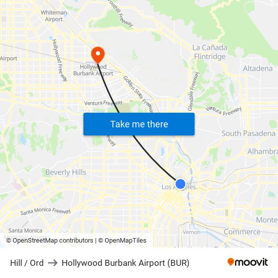 Hill / Ord to Hollywood Burbank Airport (BUR) map