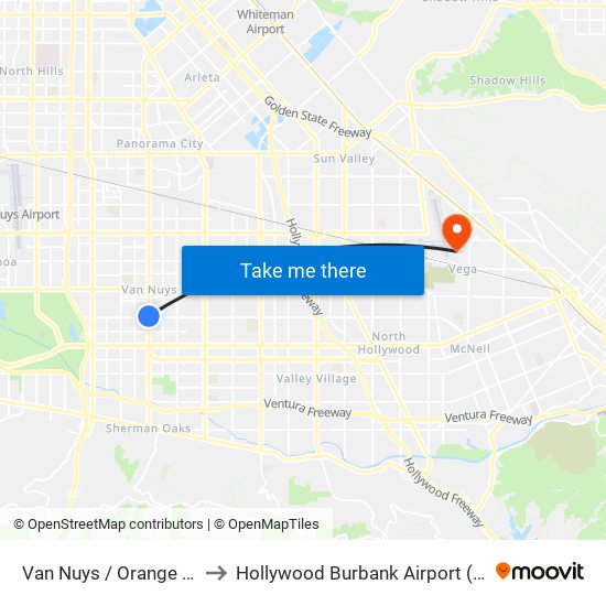 Van Nuys / Orange Line to Hollywood Burbank Airport (BUR) map