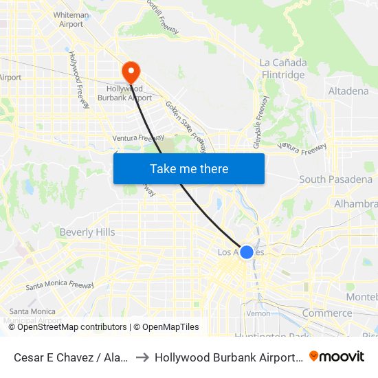 Cesar E Chavez / Alameda to Hollywood Burbank Airport (BUR) map
