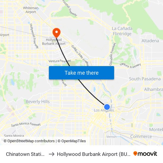 Chinatown Station to Hollywood Burbank Airport (BUR) map