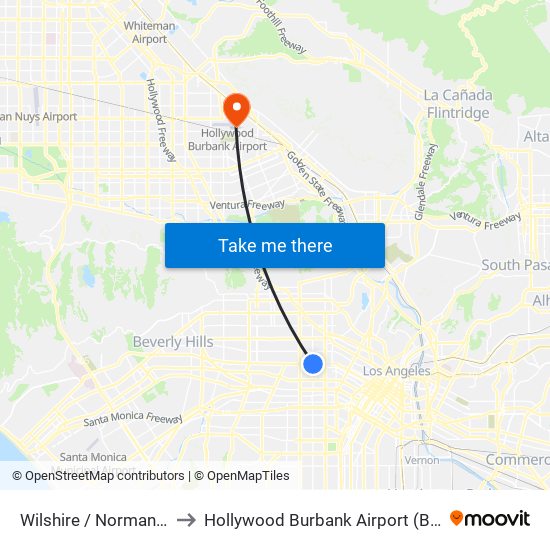 Wilshire / Normandie to Hollywood Burbank Airport (BUR) map