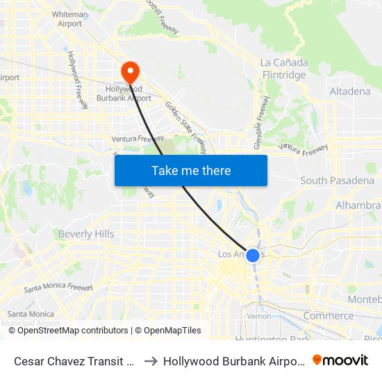 Cesar Chavez Transit Pavilion to Hollywood Burbank Airport (BUR) map