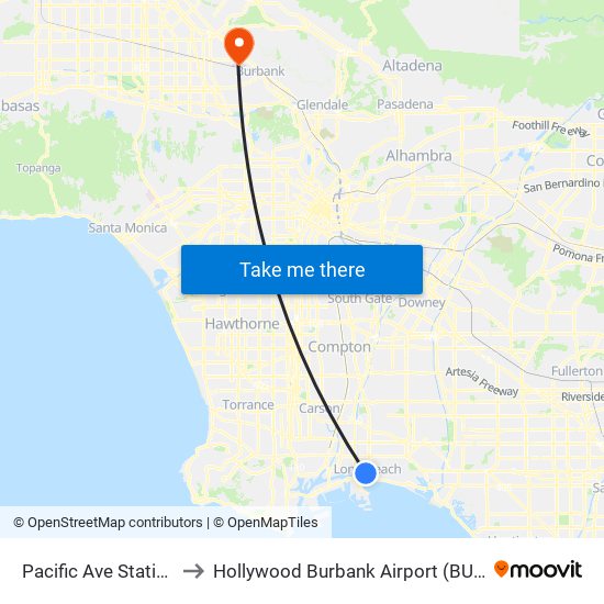 Pacific Ave Station to Hollywood Burbank Airport (BUR) map
