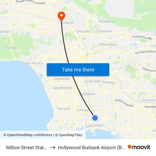 Willow Street Station to Hollywood Burbank Airport (BUR) map