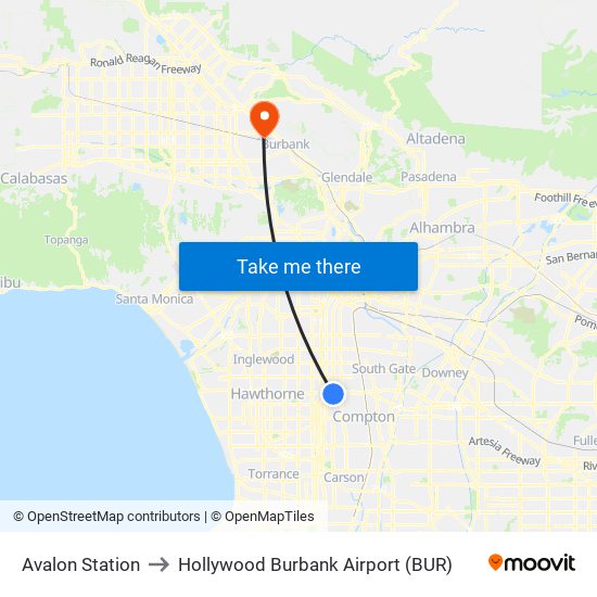 Avalon Station to Hollywood Burbank Airport (BUR) map