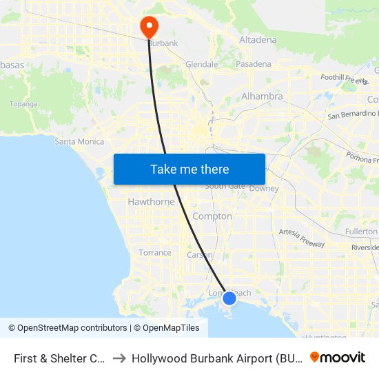 First & Shelter C N to Hollywood Burbank Airport (BUR) map