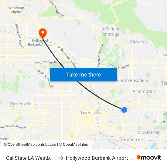 Cal State LA Westbound to Hollywood Burbank Airport (BUR) map